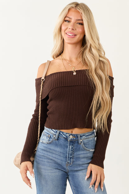 Cocoa Off Shoulder Ribbed Knit Sweater Top
