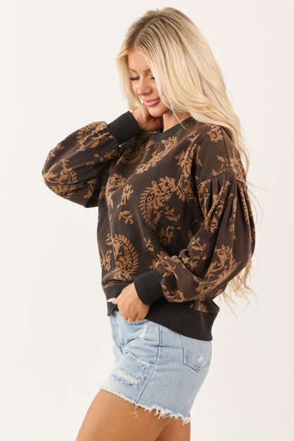 Cocoa Paisley Print Crew Neck Sweatshirt