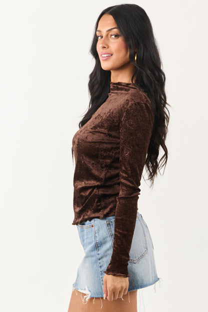 Cocoa Rose Velvet Textured Mesh Long Sleeve Top