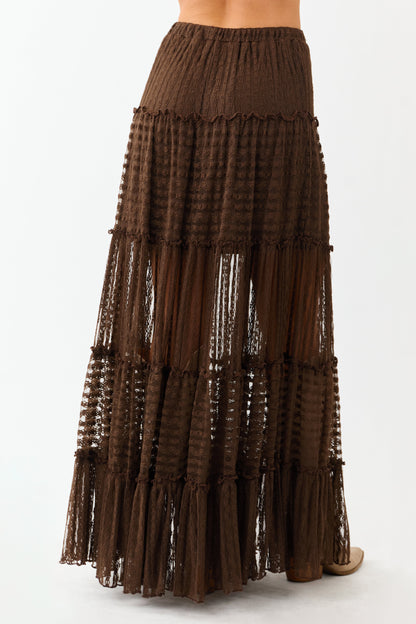 Cocoa Tiered Frill Lace Flowy Maxi Skirt