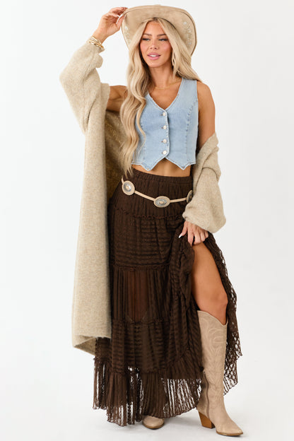 Cocoa Tiered Frill Lace Flowy Maxi Skirt