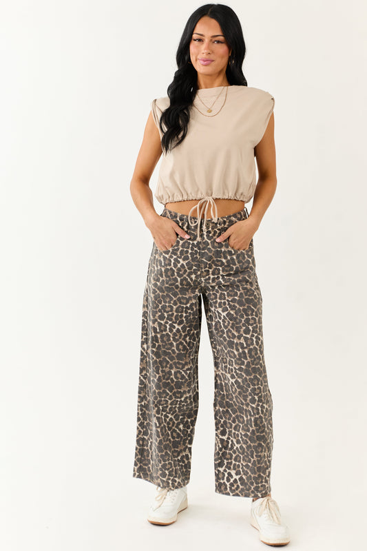 Cocoa Washed Leopard Print Barrel Jeans