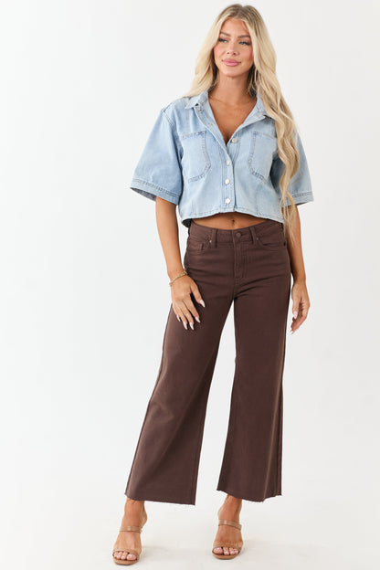 Cocoa Wide Leg Raw Hem High Rise Cropped Jeans