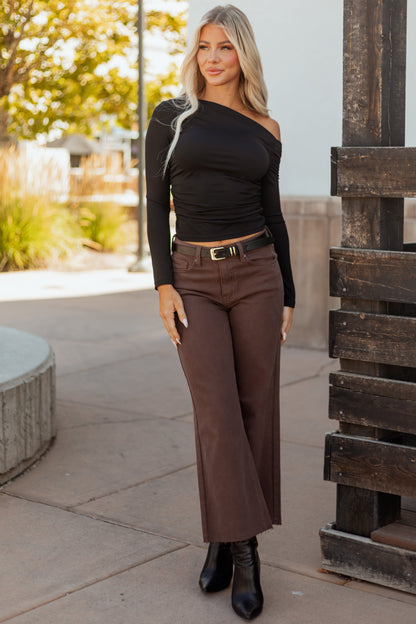 Cocoa Wide Leg Raw Hem High Rise Cropped Jeans