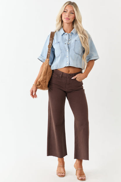 Cocoa Wide Leg Raw Hem High Rise Cropped Jeans