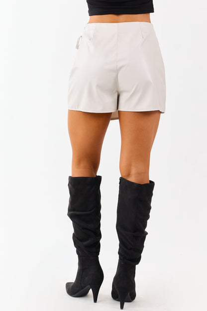 Coconut Faux Leather Wrap Style Side Tie Mini Skort