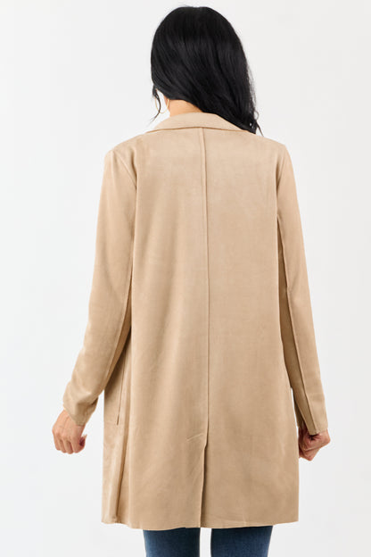 Coconut Faux Suede Open Front Jacket