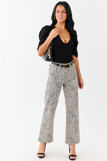 Coconut Zebra Print High Rise Straight Stretchy Jeans