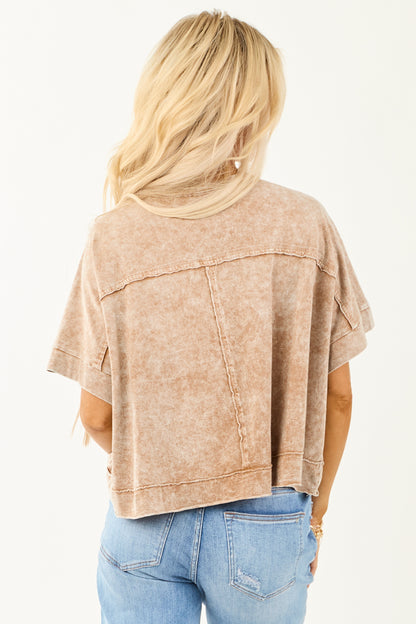 Coffee Acid Wash Relaxed Cotton Short Sleeve Top