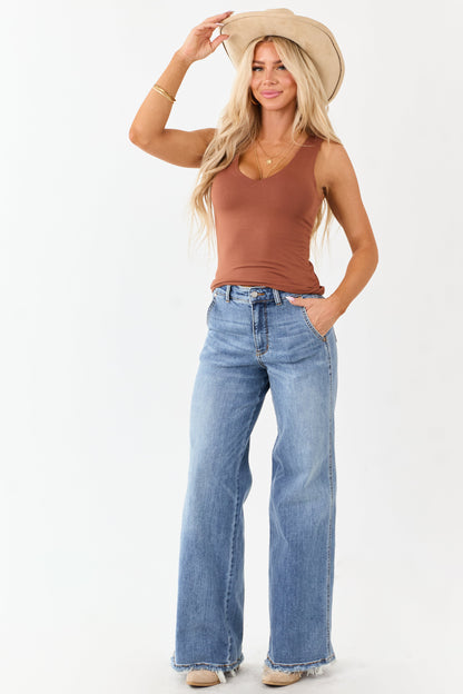 Cognac Double Layer Knit V-Neck Tank Top