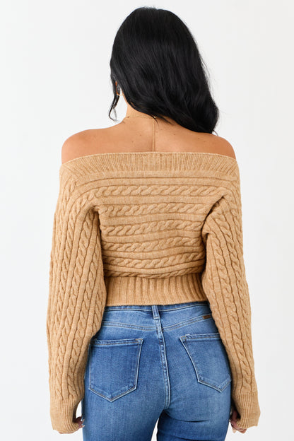 Copper Cable Knit Boatneck Cropped Cardigan