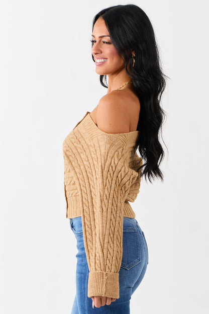 Copper Cable Knit Boatneck Cropped Cardigan
