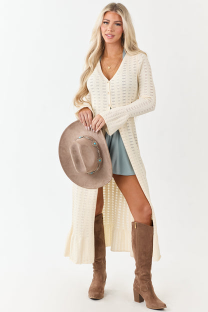 Cream Button Down Long Sleeve Duster Cardigan