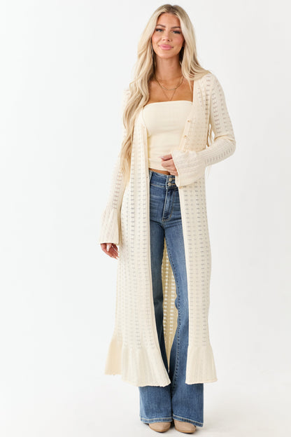 Cream Button Down Long Sleeve Duster Cardigan