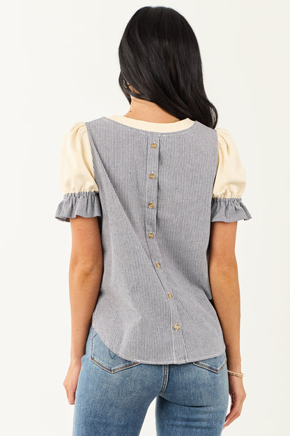 Cream Contrast Button Down Back Top