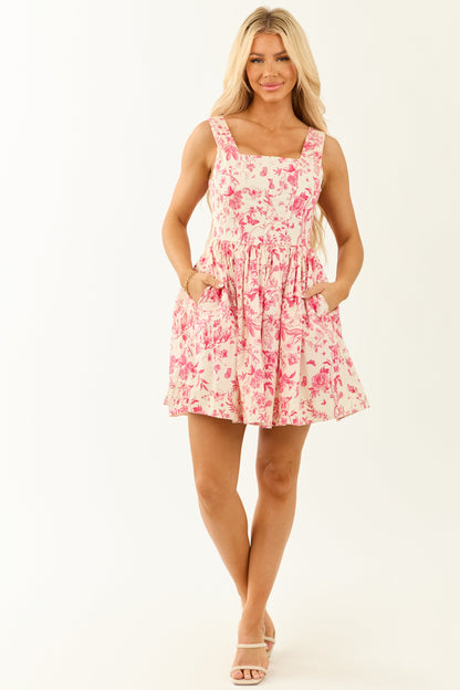 Cream Floral Print Corset Style Sleeveless Mini Dress