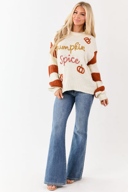 Cream 'Pumpkin Spice' Graphic Soft Knit Sweater