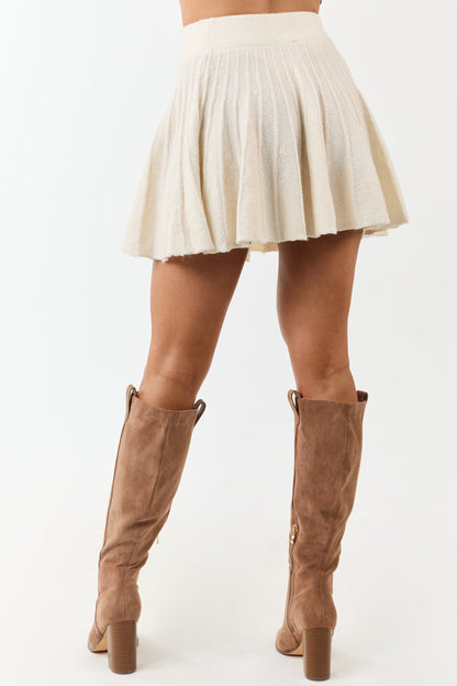 Cream Wool Blend Knit Elastic Waist Skirt