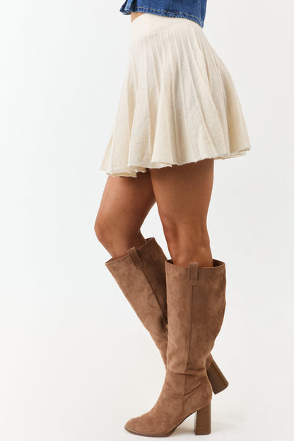 Cream Wool Blend Knit Elastic Waist Skirt