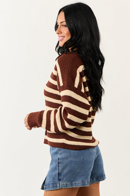 Cream and Cocoa Striped Collared Sweater