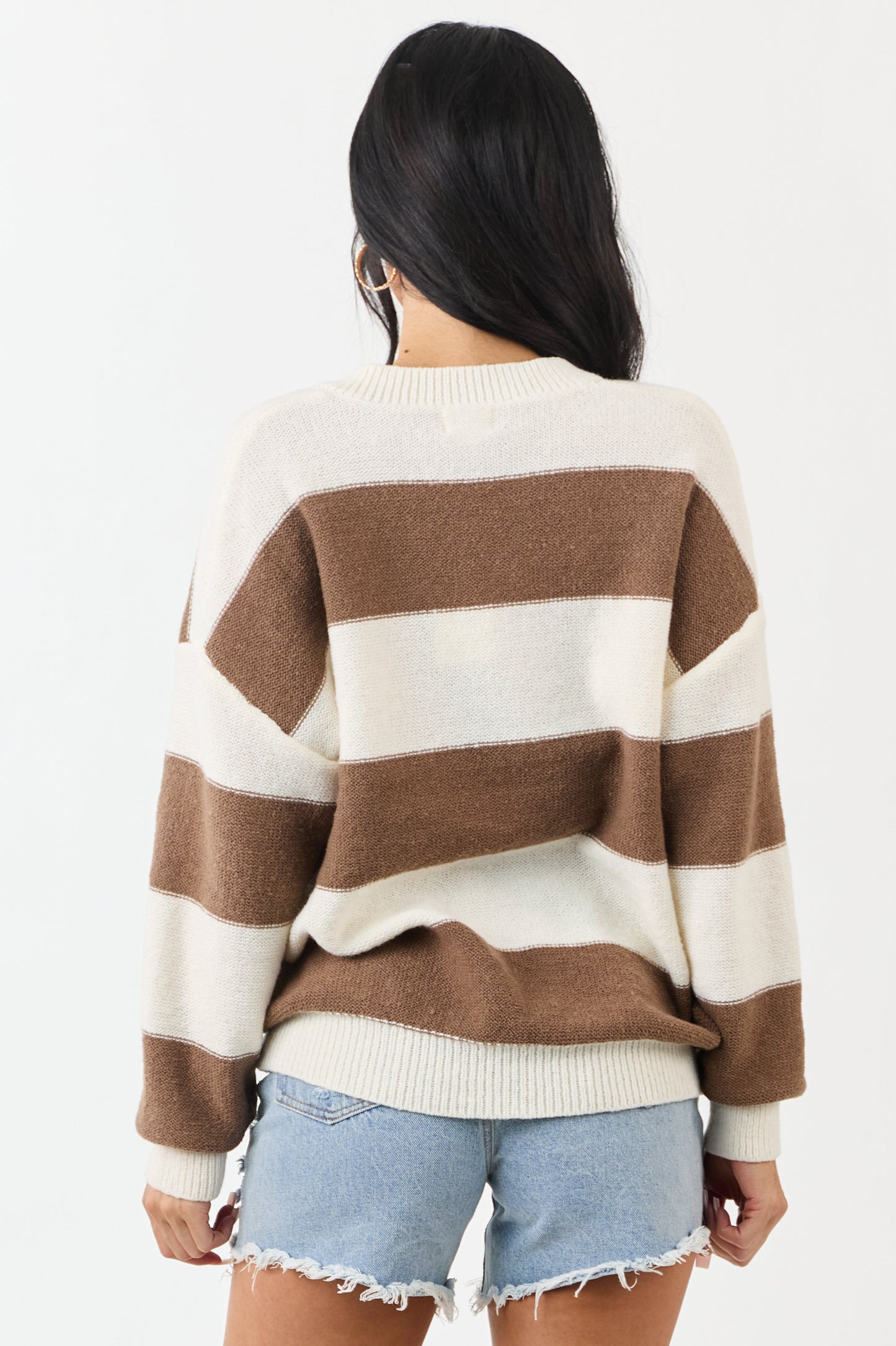Cream and Coffee Thick Stripe Henley Sweater