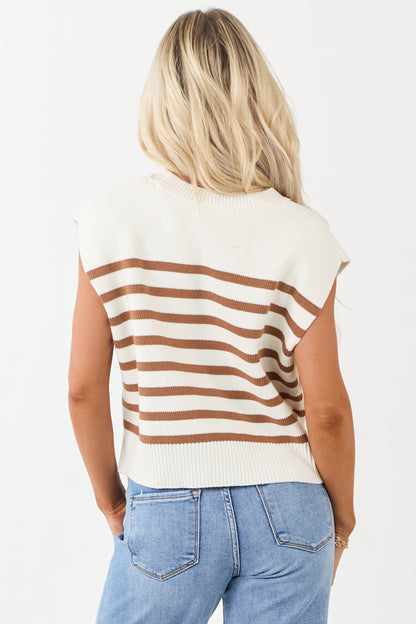 Cream and Sepia Striped Relaxed Sweater Vest