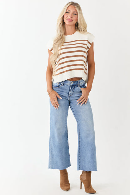Cream and Sepia Striped Relaxed Sweater Vest