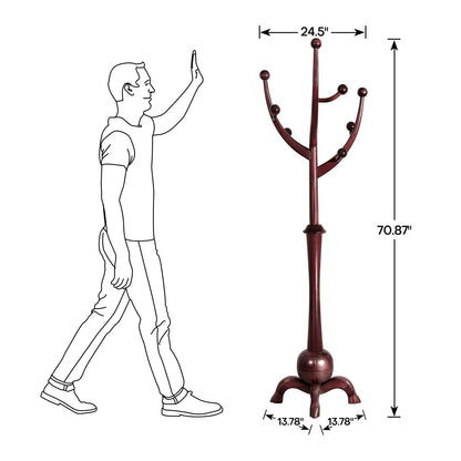 Tree-branch Rubberwood Freestanding Coat Rack with 8 Hooks - 24.5W x 70.87H