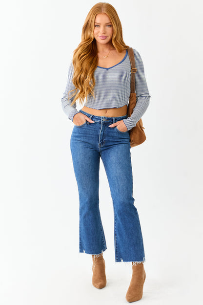 Dark Wash High Rise Cropped Flare Stretchy Jeans