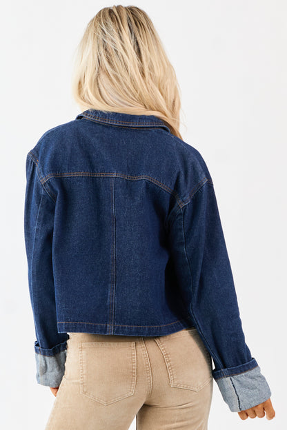 Dark Wash Slightly Cropped Denim Jacket