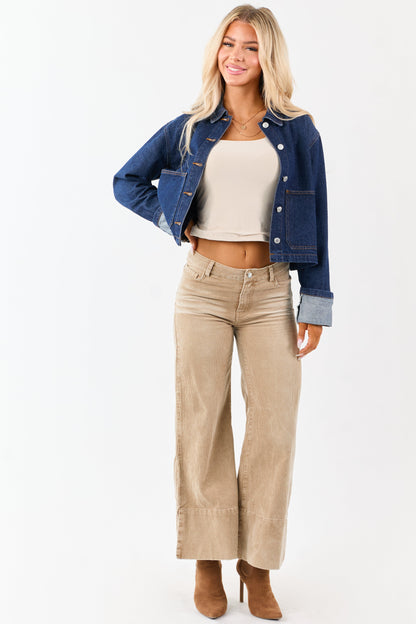 Dark Wash Slightly Cropped Denim Jacket