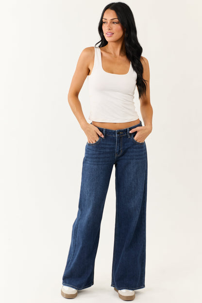 Dark Wash Wide Leg Mid Rise Jeans