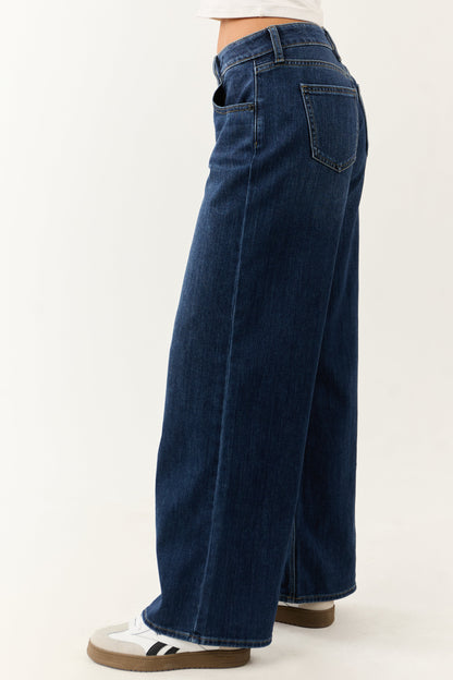 Dark Wash Wide Leg Mid Rise Jeans