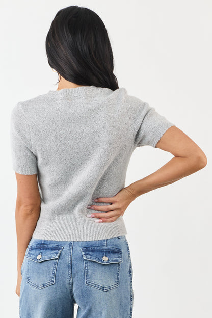 Dove Grey Short Sleeve Mid Length Knit Sweater Top