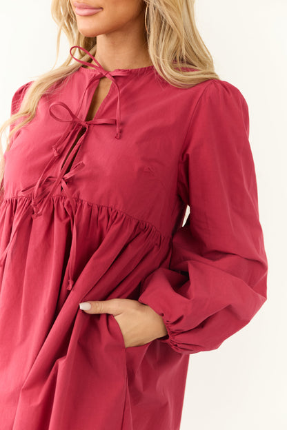 Sage Poplin Long Sleeve Short Dress
