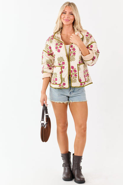Entro Almond Floral Print Quilt Puff Cotton Jacket