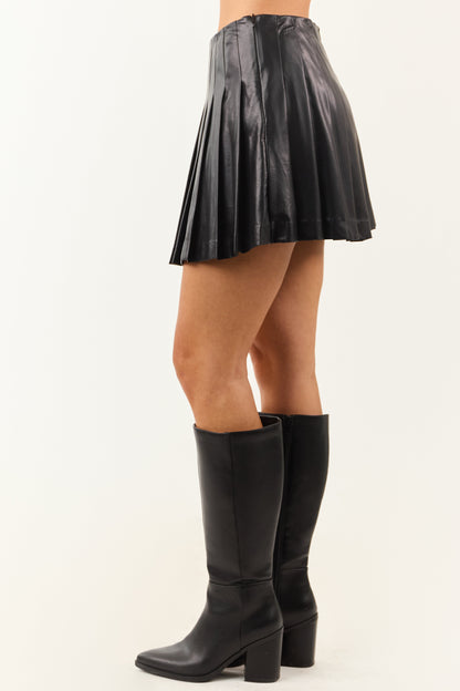 Entro Black Faux Leather Pleated Mini Skort