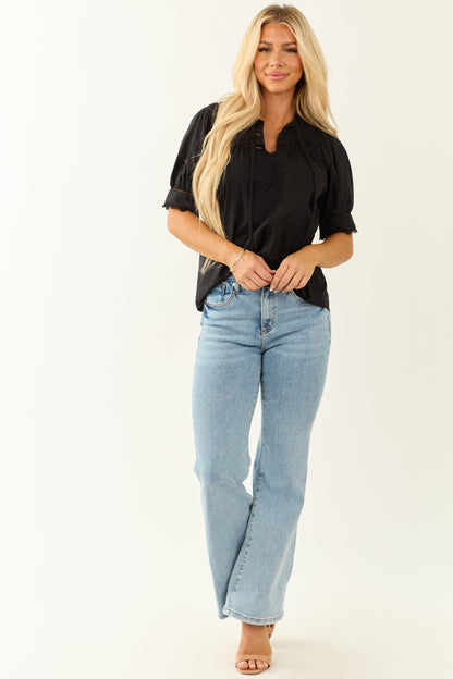 Entro Black Notch Neck Cotton Half Sleeve Top