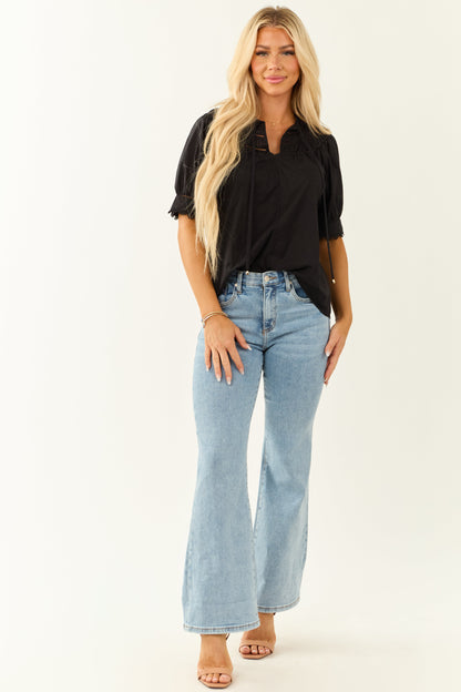 Entro Black Notch Neck Cotton Half Sleeve Top