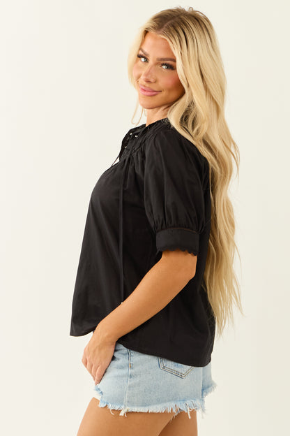 Entro Black Notch Neck Cotton Half Sleeve Top