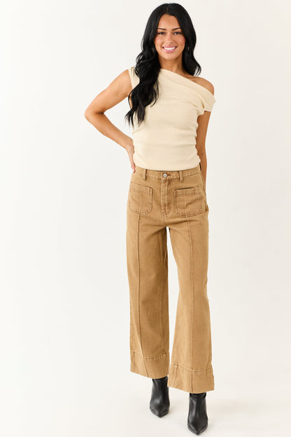 Entro Brown Sugar High Rise Straight Leg Denim Pants