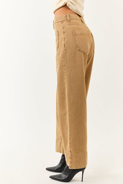 Entro Brown Sugar High Rise Straight Leg Denim Pants