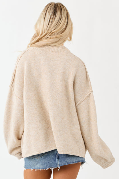 Entro Champagne Button Up Knit Wool Blend Cardigan