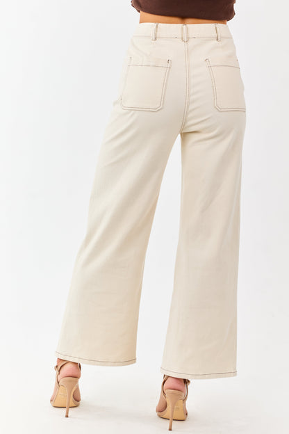 Entro Cream High Rise Wide Leg Denim Pants