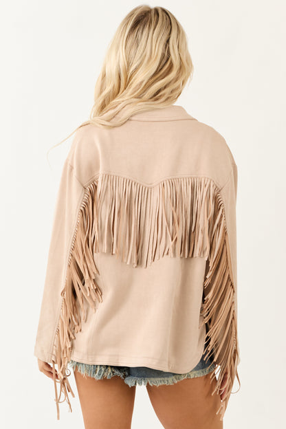 Entro Desert Sand Faux Suede Fringe Jacket