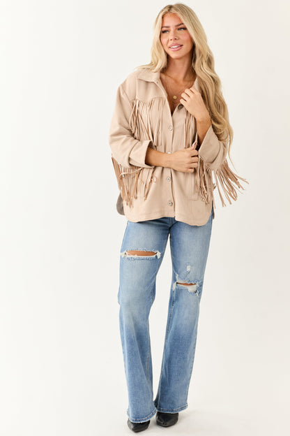 Entro Desert Sand Faux Suede Fringe Jacket