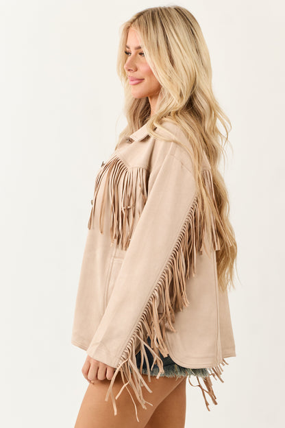 Entro Desert Sand Faux Suede Fringe Jacket