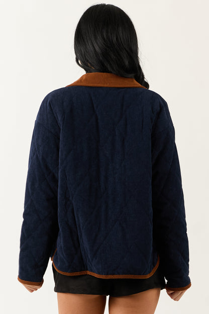 Entro Navy Snap Button Down Collared Jacket