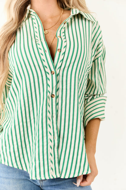 Entro Off White Striped Long Sleeve Button Up Top