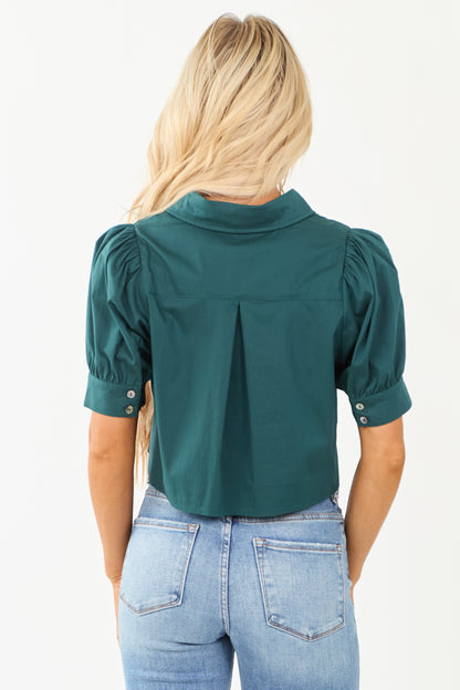 Entro Pine Half Puff Sleeve Button Down Top